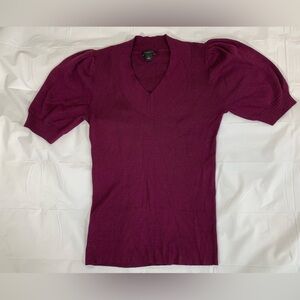 Ann Taylor Factory Ribbed Puff Sleeve Sweater Deep Plum Purple – Medium
